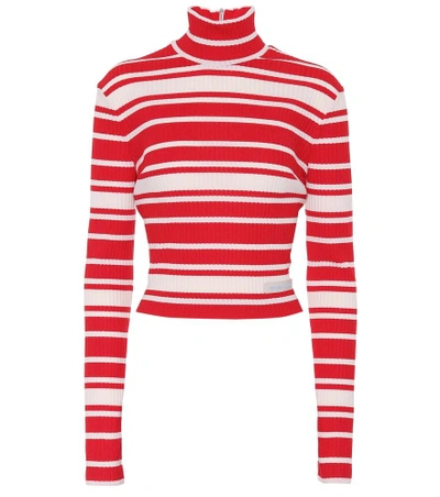 Shop Prada Striped Mock-neck Sweater In Red