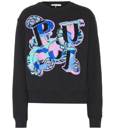 Shop Emilio Pucci Printed Cotton Sweatshirt In Black