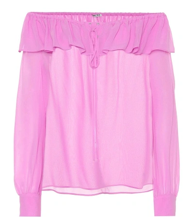 Shop Miu Miu Silk Georgette Blouse In Pink