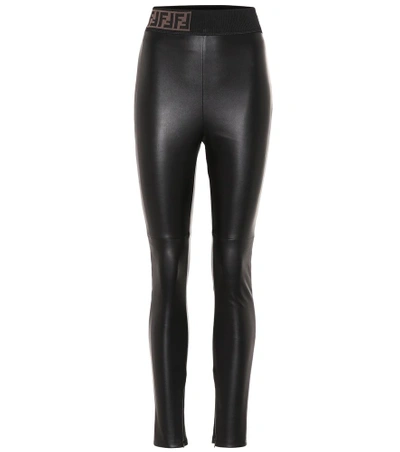 Shop Fendi Leather Pants In Black