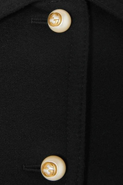 Shop Gucci Faux Pearl-embellished Wool Coat In Black