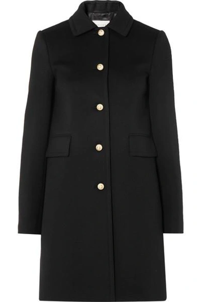 Shop Gucci Faux Pearl-embellished Wool Coat In Black