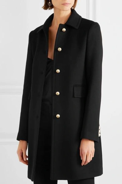 Shop Gucci Faux Pearl-embellished Wool Coat In Black