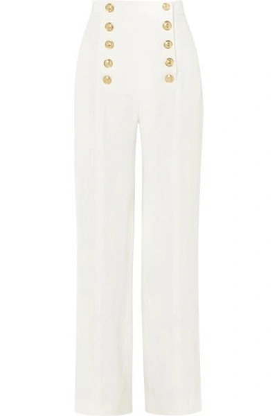 Shop Balmain Button-detailed Crepe Wide-leg Pants In White