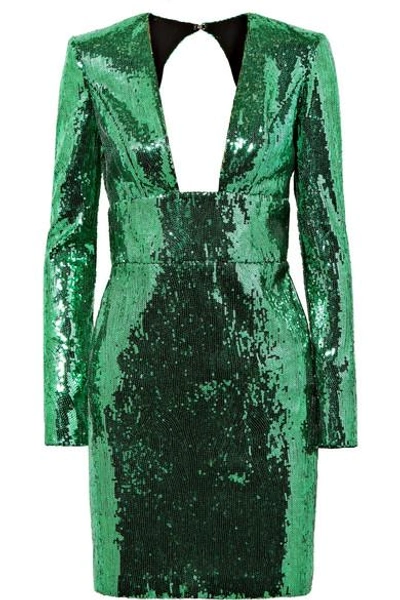 Shop Dundas Open-back Sequined Chiffon Mini Dress In Green