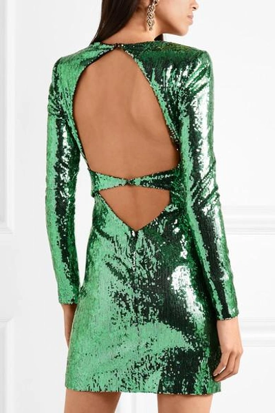 Shop Dundas Open-back Sequined Chiffon Mini Dress In Green