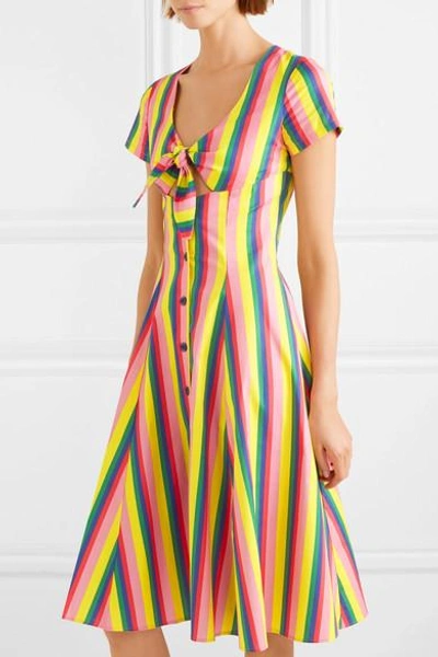 Shop Staud Alice Tie-front Striped Stretch-cotton Poplin Dress In Pink
