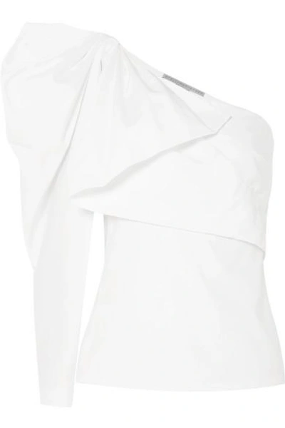 Shop Stella Mccartney One-shoulder Bow-embellished Cotton-poplin Top In White