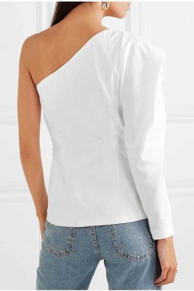 Shop Stella Mccartney One-shoulder Bow-embellished Cotton-poplin Top In White