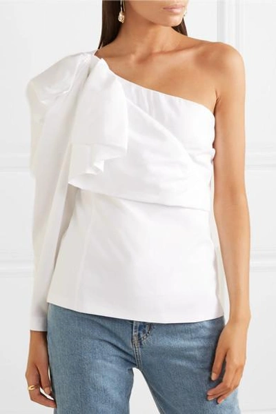 Shop Stella Mccartney One-shoulder Bow-embellished Cotton-poplin Top In White