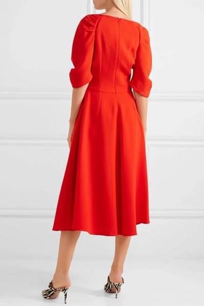 Shop Emilia Wickstead Gathered Wool-crepe Midi Dress In Red