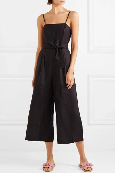 Shop Jcrew Marseille Belted Linen Jumpsuit In Black