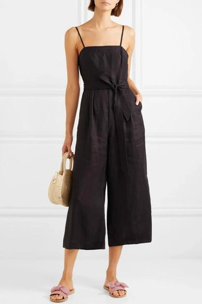 Shop Jcrew Marseille Belted Linen Jumpsuit In Black