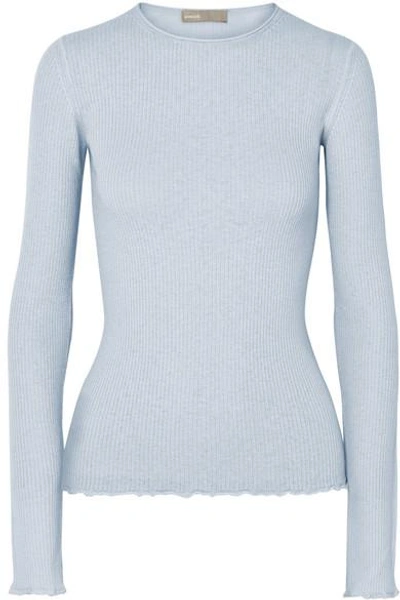 Shop Vince Ribbed Cashmere Top In Blue