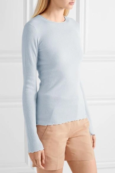 Shop Vince Ribbed Cashmere Top In Blue