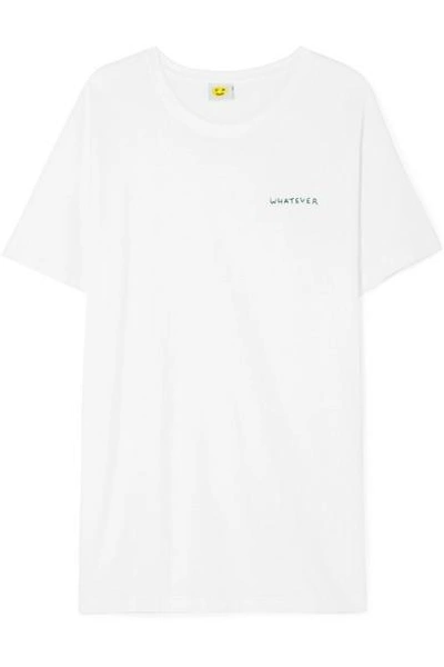 Shop Yeah Right Nyc Whatever Embroidered Cotton-jersey T-shirt In White