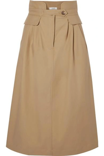 Shop Sea Kamille Stretch-cotton Twill Midi Skirt In Camel