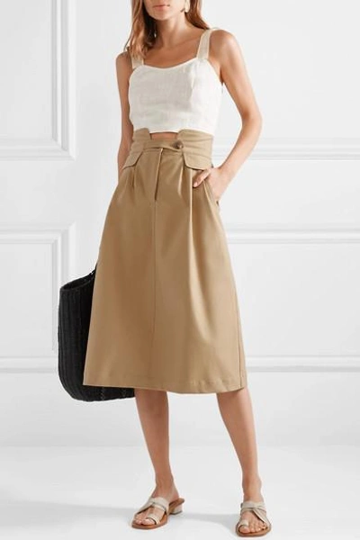 Shop Sea Kamille Stretch-cotton Twill Midi Skirt In Camel