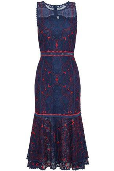 Shop Jonathan Simkhai Woman Tiered Embroidered Lace Dress Storm Blue