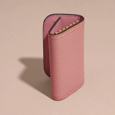 Shop Burberry Grainy Leather Key Holder In Dusty Pink