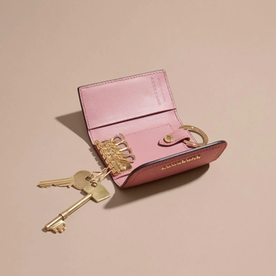 Shop Burberry Grainy Leather Key Holder In Dusty Pink