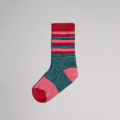 Shop Burberry Striped Cashmere Wool Patchwork Socks In Parade Red