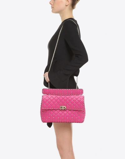 Shop Valentino Rockstud Spike Chain Bag In Fuchsia