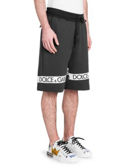 Shop Dolce & Gabbana Border Logo Shorts In Black