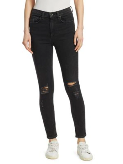Shop Rag & Bone High-rise Distressed Ankle Skinny Jeans In Black