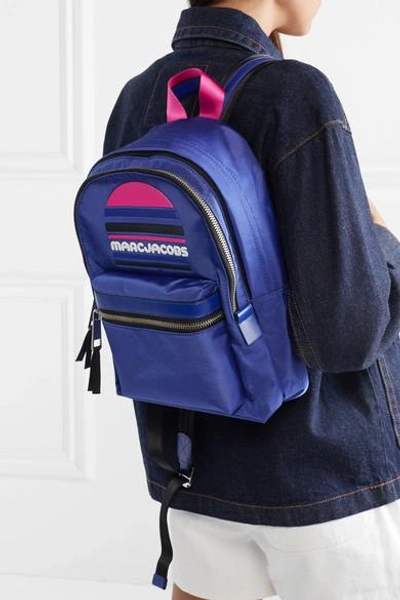 Shop Marc Jacobs Rubber-appliquéd Leather-trimmed Shell Backpack In Blue