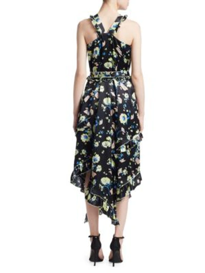 Shop Derek Lam 10 Crosby Asymmetric Wrap Floral Dress In Black