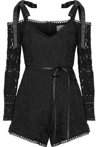 Shop Alexis Kathryn Cold-shoulder Corded Lace Playsuit In Black