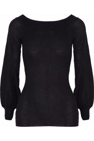 Shop Autumn Cashmere Woman Ribbed Metallic Cashmere, Lurex And Silk-blend Sweater Black