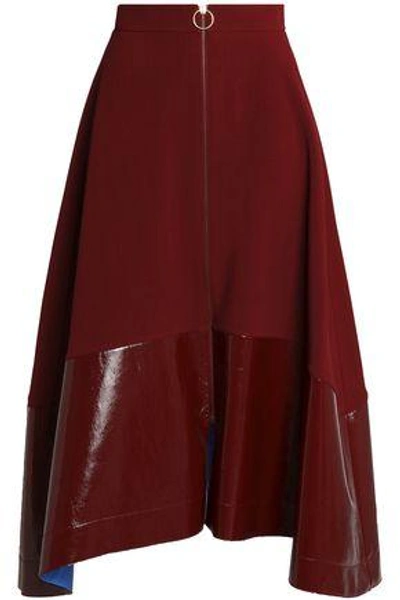 Shop Roksanda Woman Oriana Faux Patent Leather-paneled Crepe Midi Skirt Claret
