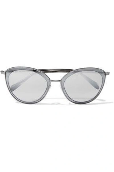 Shop Oliver Peoples Woman Round-frame Gunmetal-tone Mirrored Sunglasses Gray