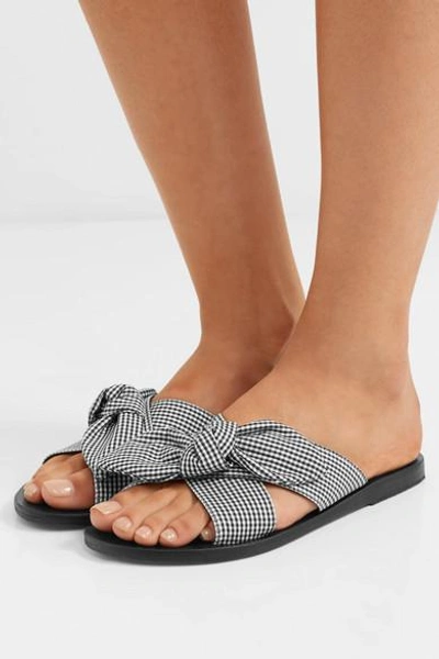 Shop Ancient Greek Sandals Thais Bow-embellished Gingham Cotton Slides In Black