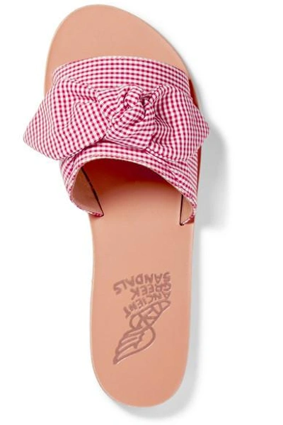 Shop Ancient Greek Sandals Taygete Bow-embellished Gingham Cotton Slides In Red