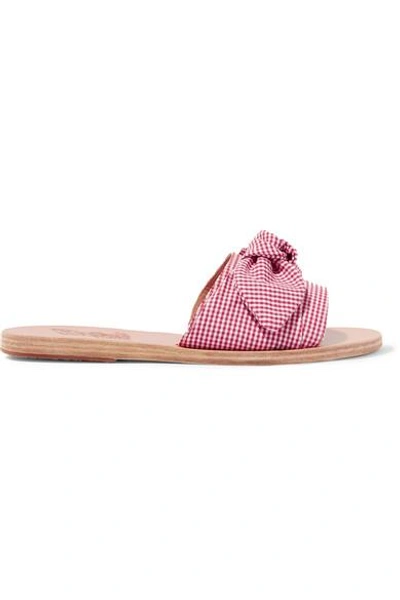 Shop Ancient Greek Sandals Taygete Bow-embellished Gingham Cotton Slides In Red