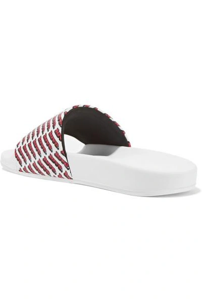 Shop Marc Jacobs Love Printed Leather Slides In White