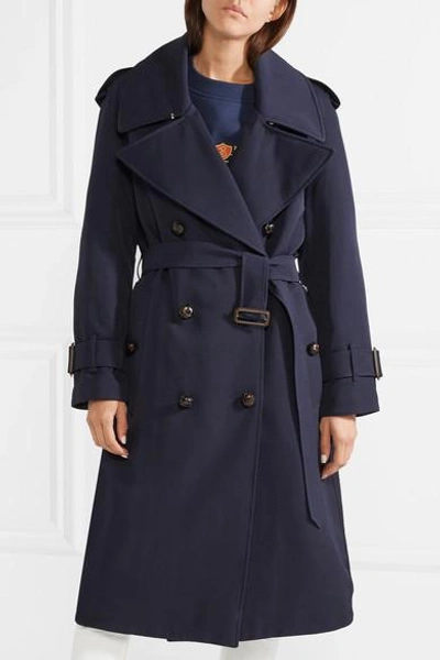 Shop Burberry The Regina Oversized Wool-gabardine Trench Coat In Navy