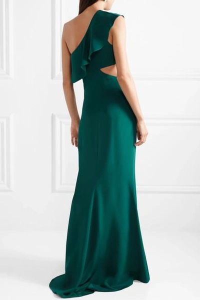 Shop Cushnie Et Ochs One-shoulder Cutout Silk-crepe Gown In Emerald