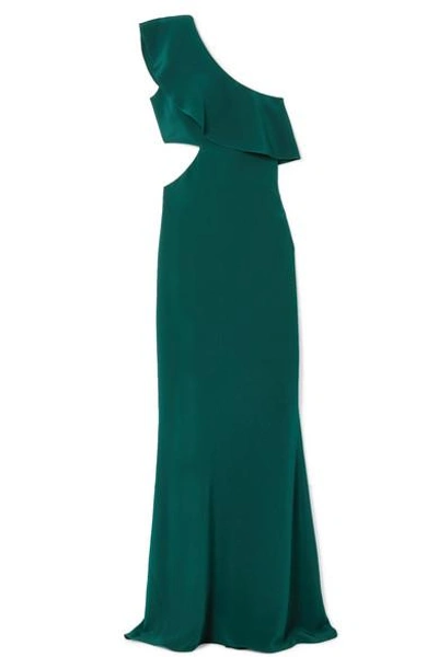 Shop Cushnie Et Ochs One-shoulder Cutout Silk-crepe Gown In Emerald