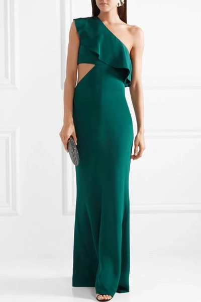 Shop Cushnie Et Ochs One-shoulder Cutout Silk-crepe Gown In Emerald