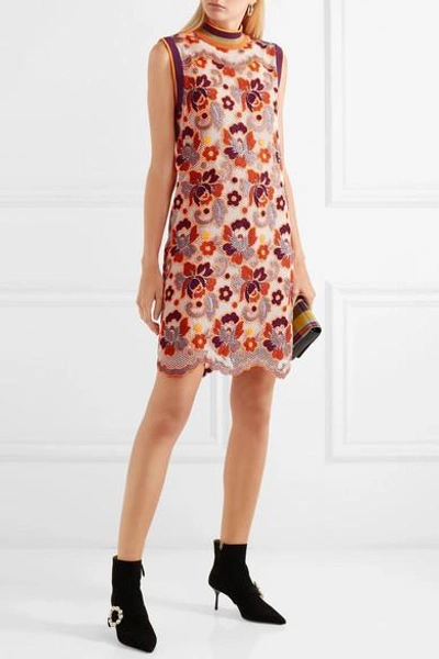 Shop Burberry Crocheted Lace Mini Dress In Orange