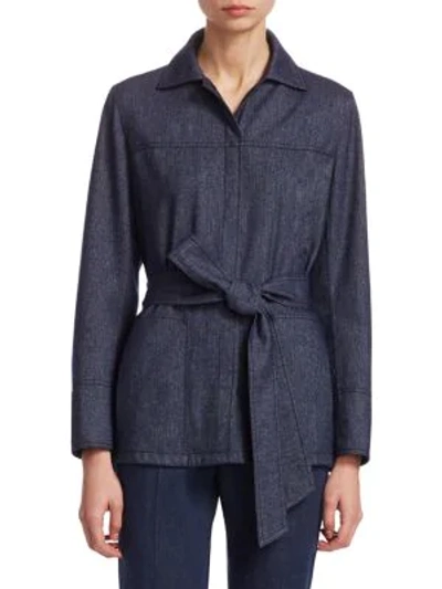 Shop Akris Belted Flannel Shirt In Indigo