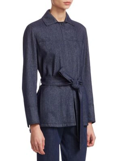 Shop Akris Belted Flannel Shirt In Indigo