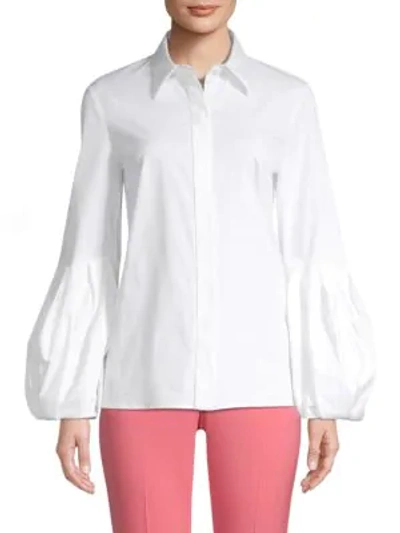 Shop Michael Kors Puff Sleeve Button-down Shirt In Optic White