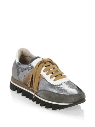 Shop Brunello Cucinelli Metallic-paneled Sneakers In Graphite