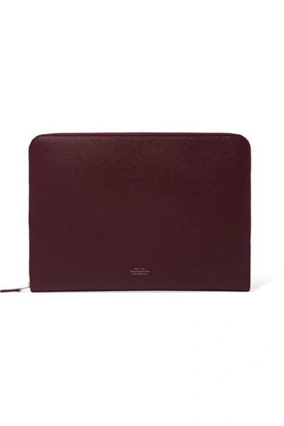 Shop Smythson Panama Textured-leather 13" Laptop Case In Burgundy