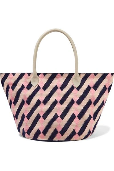 Shop Sophie Anderson Celio Leather-trimmed Woven Tote In Blush